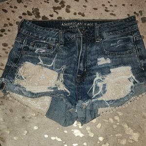 American Eagle Outfitters Women's Distressed Denim Shorts - Blue